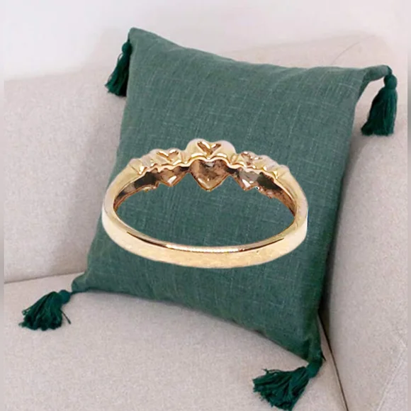 10k Gold Ring with 3 Hearts & Natural Diamonds